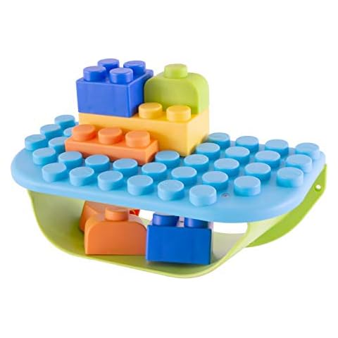 UNiPLAY Building Blocks Daycare Play Shelf with Storage 11 Piece Set, Sensory Toys Storage Bin and Play Shelf for Teething Baby Starter Learning Building Blocks, Ages 3 Months and Up, Blue Cover