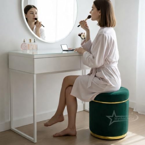 Image of Ottoman Stool for the Living Room Ottoman Pouffes for Sitting, Puffy Stool for Living Room Dressing Table Stool Green