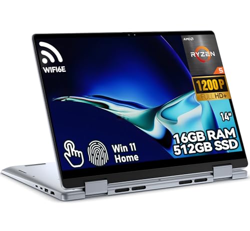 Dell Inspiron 14 2-in-1 Laptop, 14" FHD+ Touch, Ryzen 5 8640HS, 16GB DDR5, 512GB SSD, 1080p Camera, Wi-Fi 6E, Windows 11 Home, Dual USB-C, Copilot Key, Ice Blue