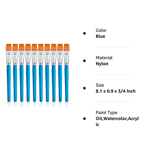10 Pieces 3/4 Inch Flat Paint Brushes Acrylic Paint Brush Artist Craft Paint Brushes Watercolor Small Brush Bulk Painting Brush Art Detail Oil Brush For Kid Adult(Sky Blue,8.1 X 0.9 X 3/4 Inch) #TOP7