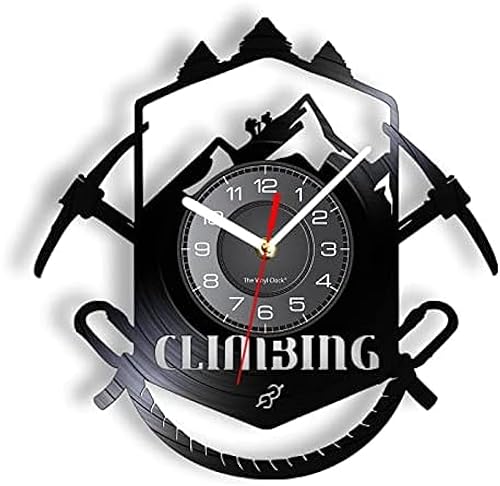 ENILSA Silent Round Wall Clock Mountain Climbing Logo Wall Clock Hiking Trail Ice Axe Extreme Sport Equipment Vinyl Record Wall Clock Climbers Gift For Kitchen Wall Art Gift