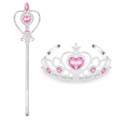 S & E TEACHER'S EDITION 2Pcs Princess Crown and Wand, for Little Girls, Jewelry Toy Princess Costume Accessories, Christmas Gifts Set