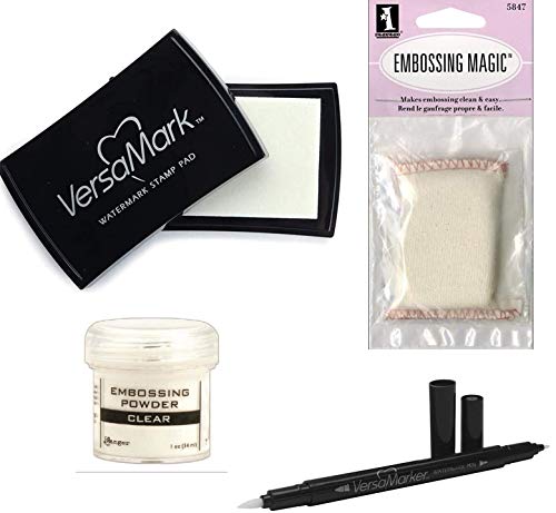 Embossing Essentials Basics: VersaMark Watermark Ink Stamp Pad Versamarker Inkadinkado Embossing Powder Tool and Ranger Embossing Powder Clear