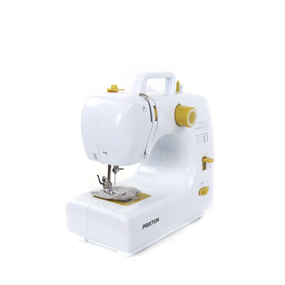PRIXTON - Mini Maquina de Coser Portatil con Cajón para Accesorios, Lámpara Integrada y 16 Tipos de Puntadas Diferentes, Incluye Pedal | P120