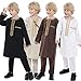 HJFYIZYNN Boys Muslim Round Collar Long Sleeves Ramadan Robe Suit (White, 160CM)