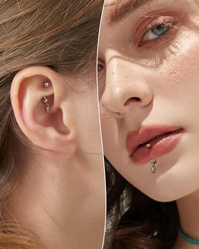 COCHARM Titanium Arrow Rook Earrings Dangle 16g Rook Piercng Jewelry Spike Surgical Steel Rook Barbell 8mm Dangling Silver Vertical Rook Jewelry Cute2