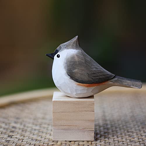 Weausup Handmade Wooden Carved Bird Decor Sculpted Hand-Painted Bird Figurines Small Home Decor Bird Statue Shelf Decor Bff Gifts For Bird Lovers(Tufted Titmouse) #TOP21