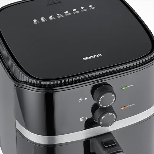SEVERIN Friteuse à air chaud 1 500 W, Friteuse sans huile avec technologie à air chaud, Temps de cuisson et Température réglable, Friteuse sans matière grasse pour légume ou viande, Noir, FR 2452