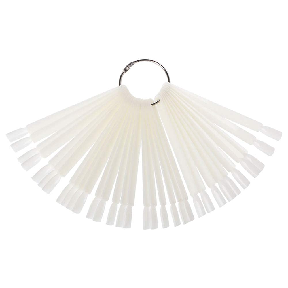 ORiTi 50 Pcs Clear Fan-shaped False Nail Swatch Sticks Nail Polish Practice Display Art Tips Nail Sample Sticks With Metal Split Ring(Beige 50)