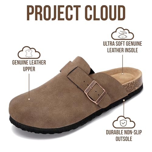 Image of Project Cloud 100% Genuine Leather Footbed Clogs for Women - Memory Foam Arch Support Slippers for Women - Trendy Slip-ons Women's Mules & Clogs Sandals