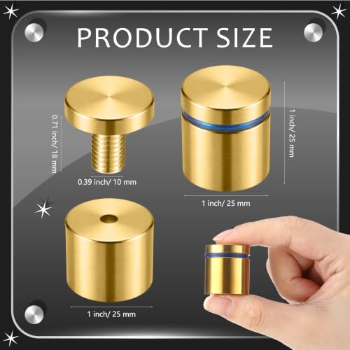 Image of Pelopy 24 Pcs Sign Standoff Screws Advertising Screws Stainless Steel Wall Standoff Mounts Glass Acrylic Nail (1 x 1 Inch,Gold)
