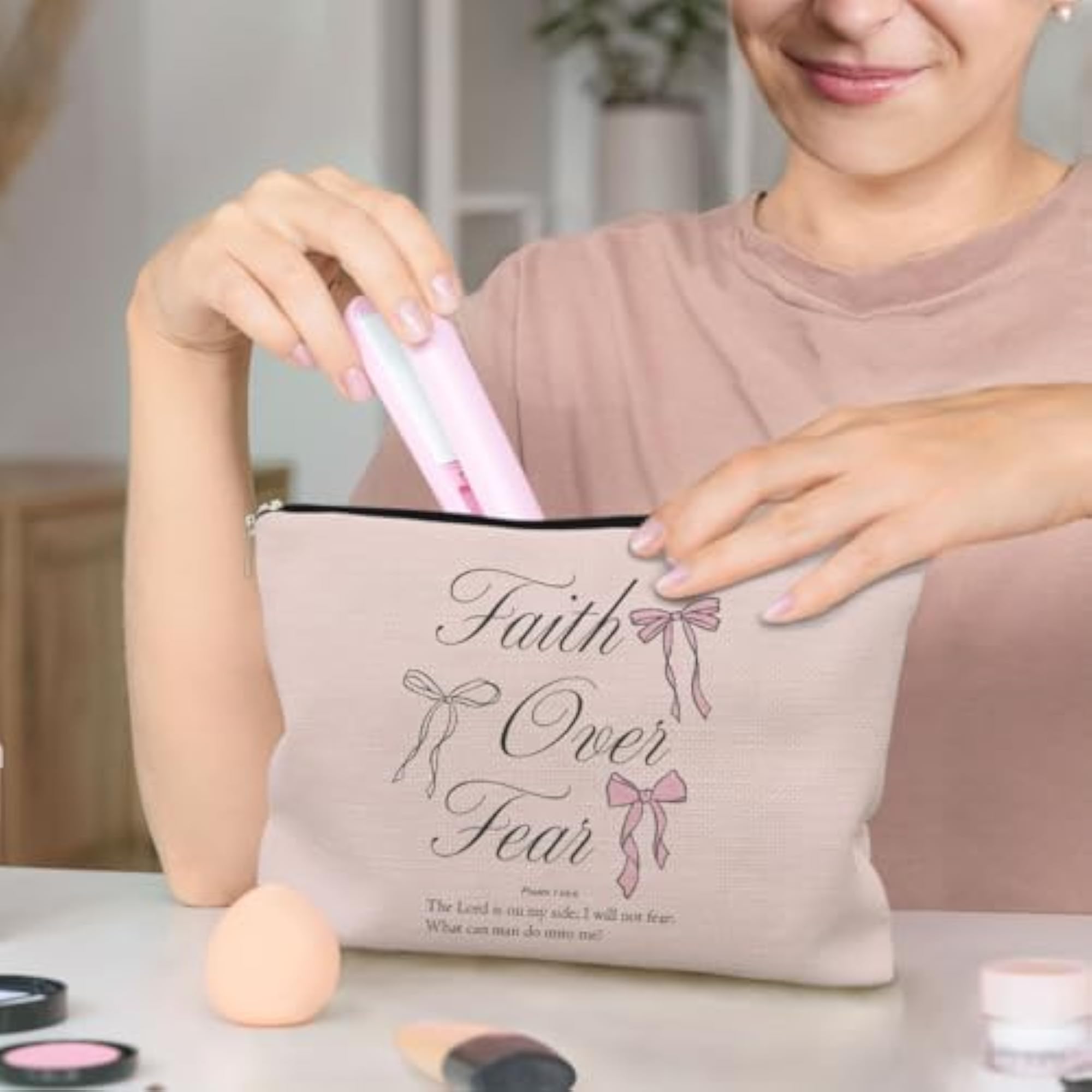 Coquette Pink Bow Makeup Bag, Trendy Aesthetic Pouch