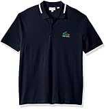 Lacoste Men's Short Sleeve Graphic Pique Polo with Printed Croc Logo Shirt, Navy Blue/White, 9