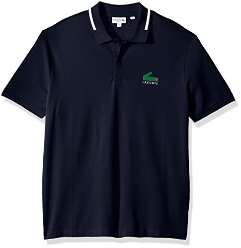 Lacoste Men's Short Sleeve Graphic Pique Polo with Printed Croc Logo Shirt, Navy Blue/White, 9