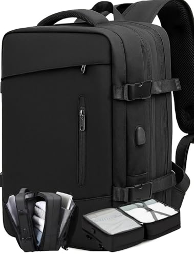 Mochila, Viagem, Feminina, Masculina, Notebook, Reforçada, Grande, Resistente, Impermeável, Expansível, Escola, Trabalho, Preta, Mala Mão (Preta)