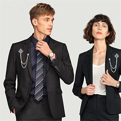 Image of 2PCS Long Chain Brooch Crystal Tassel Brooch Pin Gem Brooch Fashion Scarf Tie Pins for Women Men Wedding