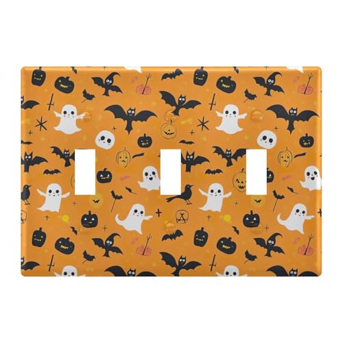 Light Switch Cover Halloween Pumpkin Ghosts Bats Wall Plates for Electrical Outlets 3 Gang 202b7136
