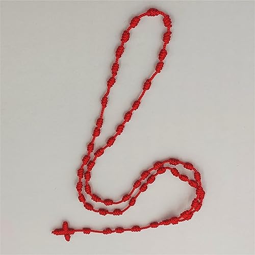 Caiyao Lightweight Catholic Knotted Rosary Cross Long String Necklace for Women Durable Braided Long Knotted Cord Rope Strand Twine Cross Spiritual Necklace Teen Girls Boys Keepsake Gift, 20 Inches2