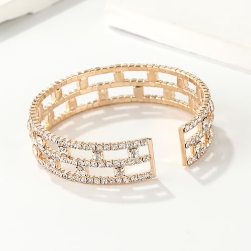 Sparkly Tennis Rhinestone Crystal Adjustable Wide Cuff Bracelet & Bangle for Women Bridal Wedding Party Prom4