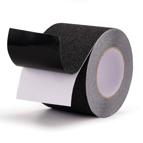 Image of Kimee 4 inch Heavy Duty Anti Slip Tape For Stairs Outdoor /Indoor Waterproof Grip Tape Safety Non Skid Roll For Stair Steps Traction Tread Staircases Non Slip Strips, Black