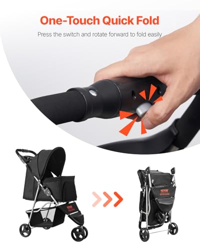 Hundewagen, Tragkraft 16 kg, faltbarer Tierbuggy, Katzenwagen mit 3 Rädern, Netzfenstern & Getränkehaltern, Hundebuggy mit Bremse, für kleine bis mittelgroße Haustiere