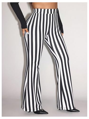 WDIRARA Women's Plus Size Striped Flare Pants Elastic Waist Bell Bottoms Pants4