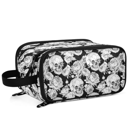 Mnsruu Travel Makeup Bag,Goth Skull Makeup Bag Travel Toiletry Bag Large Capacity Cosmetic Bag Organizer, Portable Travel Toiletries Bag for Travel Size