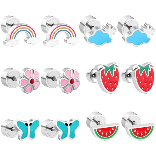 Newitin NE3204 6 Pairs Silver Cute Stud Earrings cover