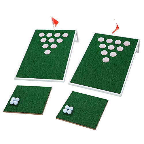 OOFIT Golf Cornhole Meet Pong Chipping Target Game Set with Chipping Mats, White