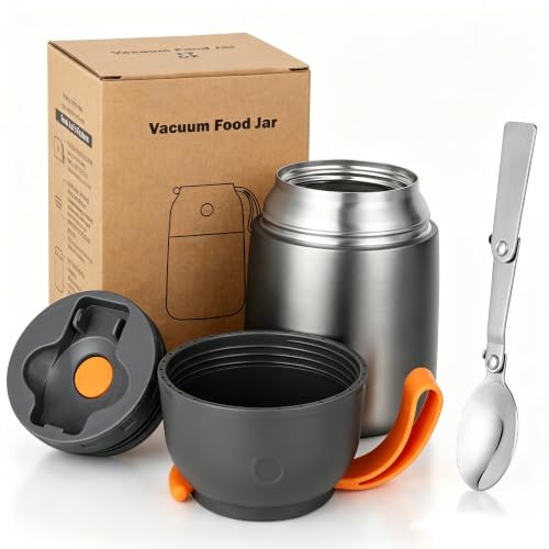 Image of Insulated Thermo Food Jar for Hot & Cold Food for Kids Adult, 17 oz Soup Thermal Hot Food Containers for Lunch, Triple Layer Insulation Stainless Steel Food Jar with Spoon (Grey)