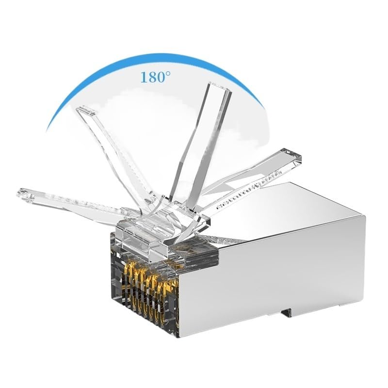 10/100PCS RJ45 RJ11 Cat5 Cat5e Shielded 8Pin 8P8C Modular Crystal Head Network Cable Plug Gold-Plated 1000M Modem Router(10PCS)