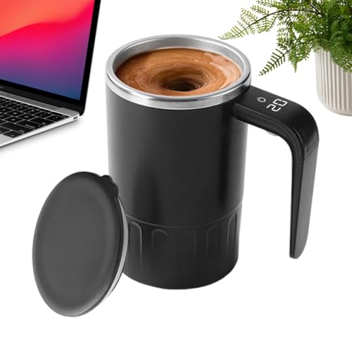Taza de agitación automática – Pantalla de temperatura de acero inoxidable de 380 ml | Taza agitadora magnética automática portátil para proteína de leche en polvo, bebidas, hogar, cocina, oficina