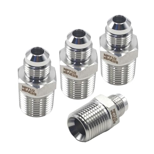 Image of HFS(R)4PCS, 1 /2 inch NPT Male to 3 /8 inch SAE Male Flare Tubing Adapter Hose Connector Pipe Fittings 304 Stainless Steel