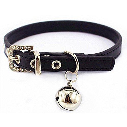 Luniquz Collier Réglable en Cuir Doux avec Clochette - Collier Chat pour Chat, Chaton, Chiot, Petit Chien(17cm-22cm)-Noir Cover