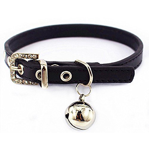 Luniquz Collier Réglable en Cuir Doux avec Clochette - Collier Chat pour Chat, Chaton, Chiot, Petit Chien(17cm-22cm)-Noir