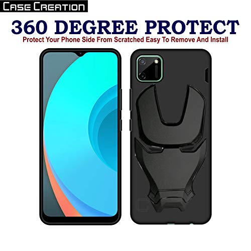 Image of COVERLY Official 3D Smooth Feel Avengers Logo Mask Soft Rugged Grip Silicone Iron Man Engraved Cartoon Movie Engraved Silicone Rubber Matte Back Cover for Realme C11 (6.53 inch) - Black