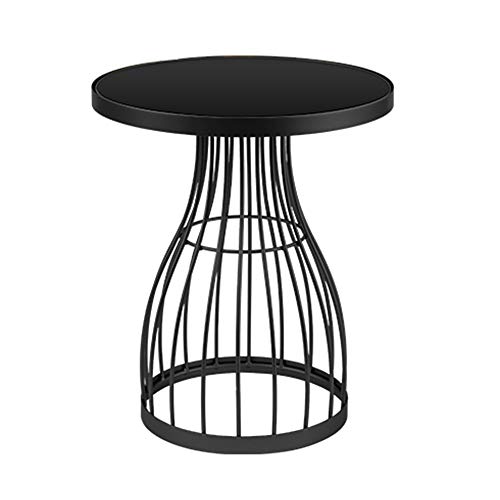 Table d'appoint nordique noire en verre trempé et fer doré pour salon et chambre
