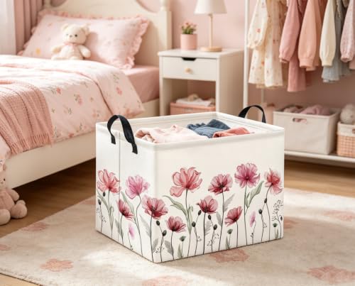 Image of Rectangular Valentines Basket for Women Girls Storage Bin Organizer Box Shelf Room Decor(Silk Flower)