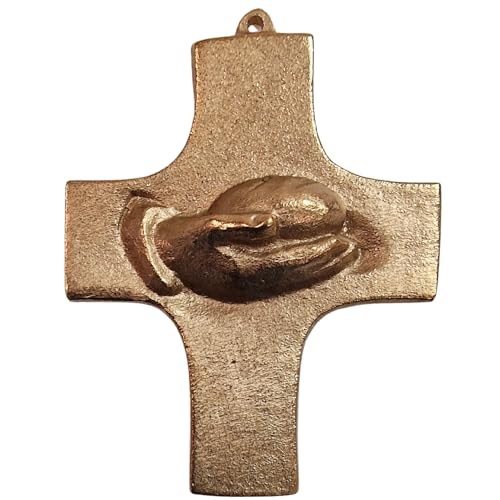 Piccola croce in bronzo massiccio oro 7 x 9 cm – pane dal cielo – dall'officina di Andrea Zrenner da appendere