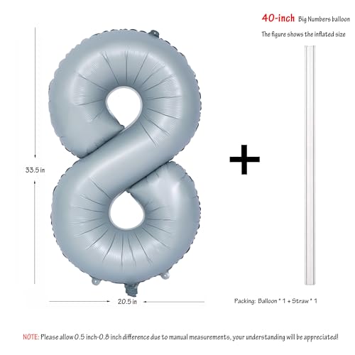 Image of 40 In Matte Gray Birthday Number Balloons 8 Helium Foil Mylar Balloon | Birthday Party Decorations Suitable For Boys' And Girls' Birthday Parties Anniversary celebration