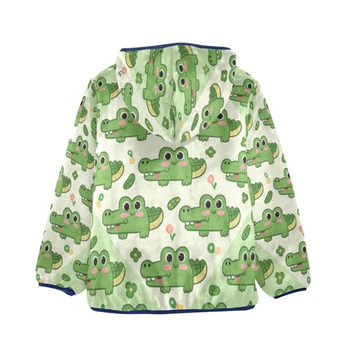 Cute Crocodile Pattern on Green Toddler Fleece Jacket Girl Boys Hooded Fleece Jacket Coat Warm Outwear Zip-up 3-10T2