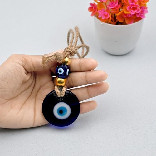 Image of Handmade Blue Glass Evil Eye Hanging for Good Luck Zodiac Success Health Wealth Prosperity | Decoration for Home Office Garden and Car Hanging |Nazar Battu. (2GB4)