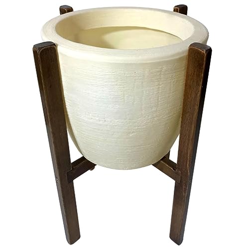 Conjunto de Vaso de Planta com Suporte de Madeira Decorativo (Grande (28x33), Bege)