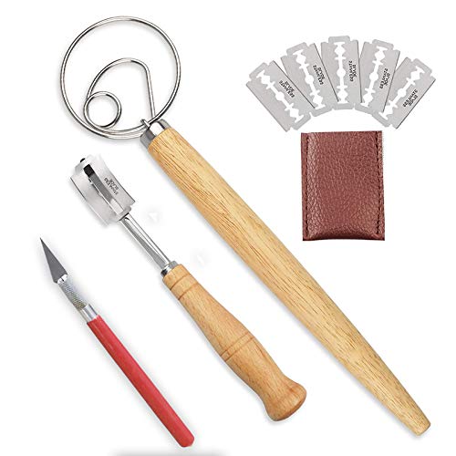 Bread Lame and Dough Whisk Set With Super Sharp Blade 5 Replacement Blades & Leather Protective Cover lame bread slashing tool Professional Dough Making Slasher Toolsfor Bread Cake Pizza