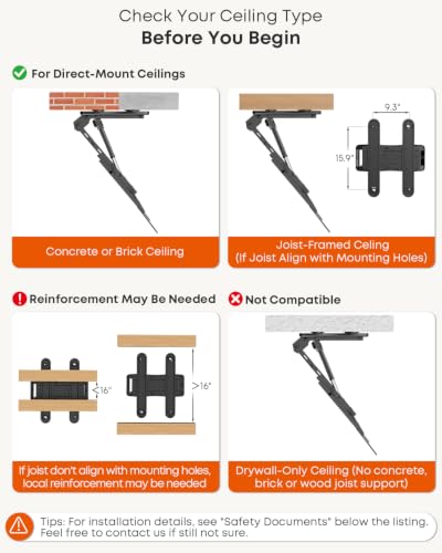 Image of Motorized Ceiling TV Mount with Remote for 37-75'' TVs, Flip Down, Black | Include VESA Extender, Sapcing Saving, Fits Flat and Pitched Roof, Electric Drop Down, Max VESA 600x400 mm, Max holds 99lbs