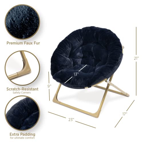 Milliard Mini Cozy Chair For Kids, Sensory Faux Fur Folding Saucer Chair For Toddlers, Navy Blue #TOP2