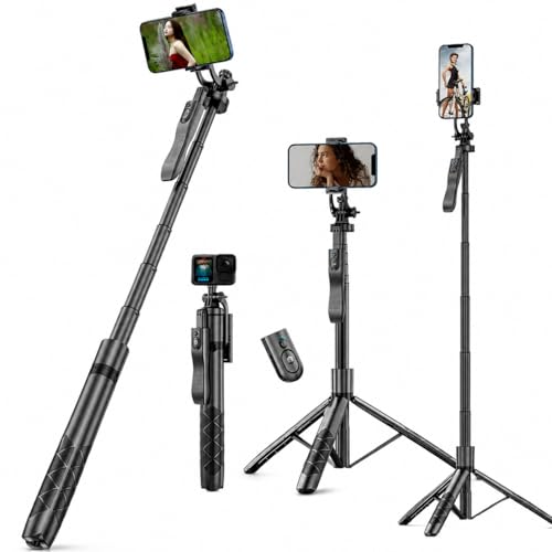 Image of HIFFIN H16 Creator Tripod Selfie Stick with Bluetooth Remote, 157cm Extendable Mobile Stand for Reels, Vlogging, YouTube & Travel Video Recording, Tripod Compatible with iPhone & Android