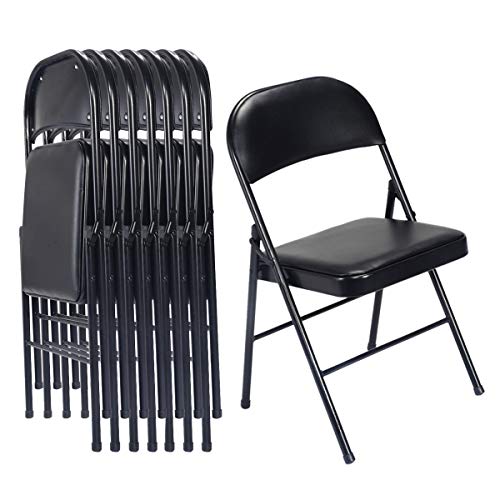 Karl home 8 chaises pliantes noires avec sièges rembourrés, empilables, capacité 330lbs