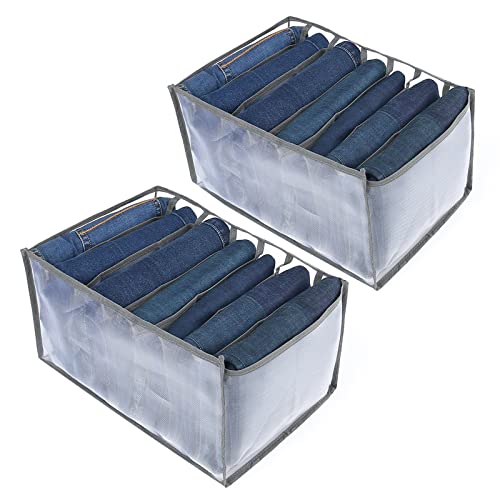 Atuful 2 Stück Schubladen Ordnungssystem Schrank Organizer Schubladenbox für Jeans Hosen T-Shirts,Kleiderschrank Organizer Faltbare Aufbewahrungsboxen,Kleideraufbewahrung aus Mesh(7 Fächer) Cover