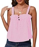 Picture of Anoumcy Cotton Gingham Tie Front Tank Tops for Women Girls Cute Plaid Tank Tops Casual Summer Going Out Top, Light Pink, Medium